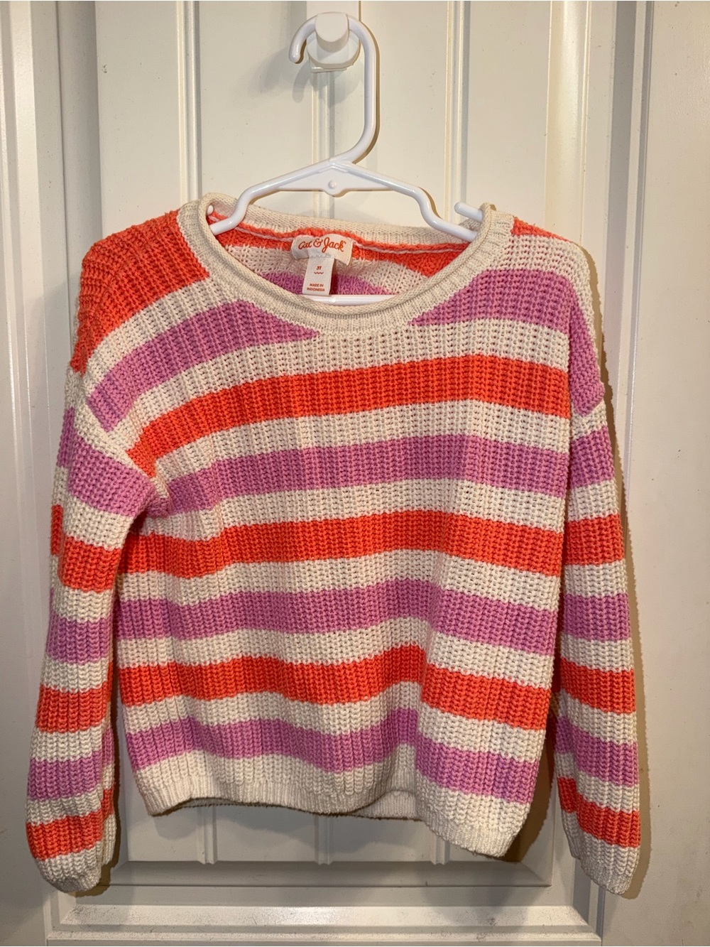Cat & Jack Cream Sweater with Pink and Orange Stripes